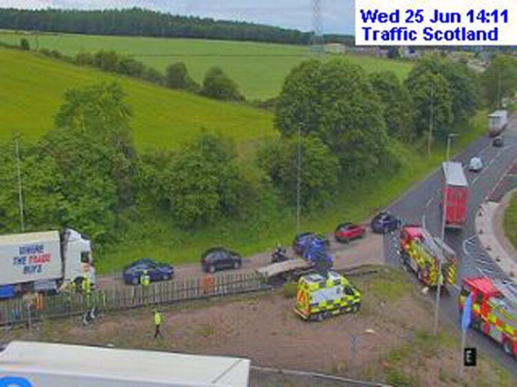 Fire engines at the scene on Broxden. 