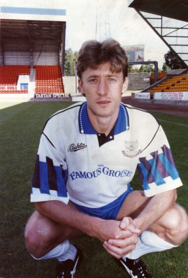 Baltacha on the pitch in Saints kit at McDiarmid Park in August 1991.