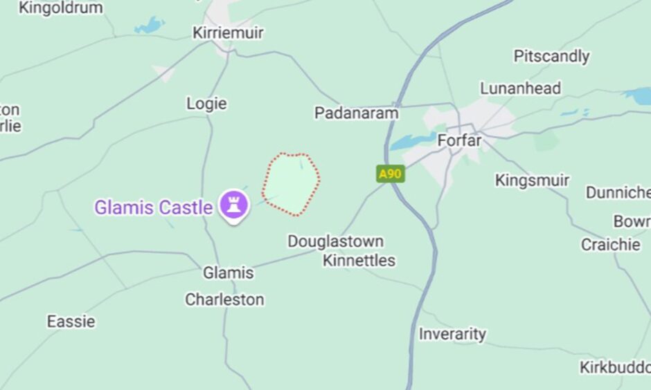 Map of solar farm site west of Forfar.