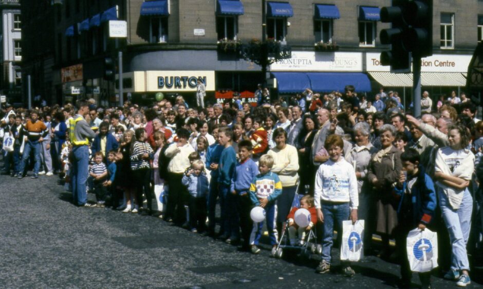 Spectators watching the parade from the City Square in 1988.