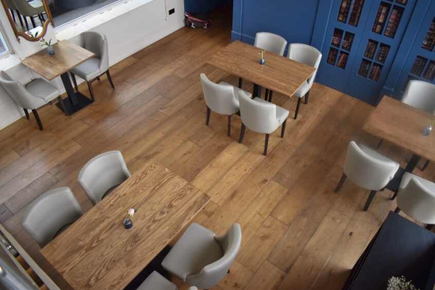 Seating inside a restaurant