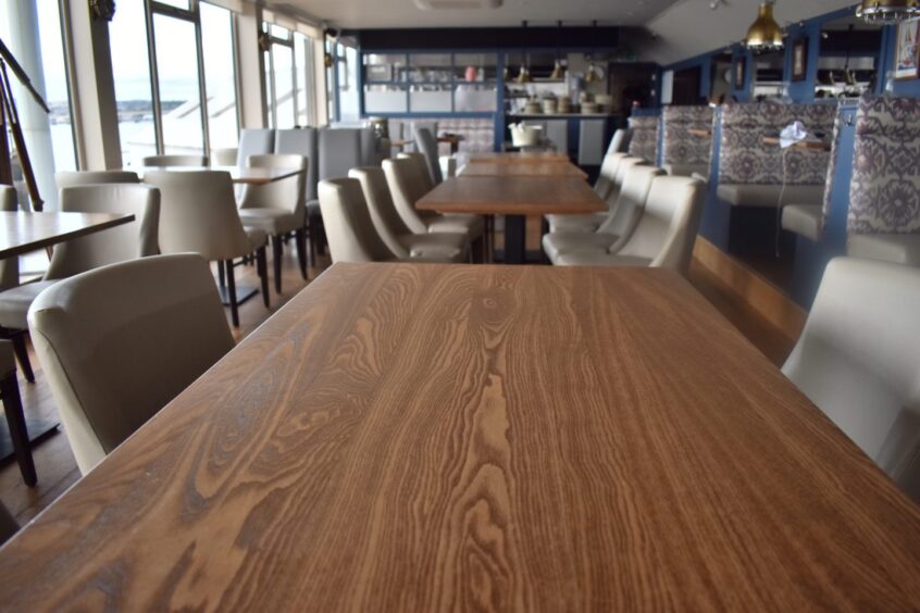 The inside of a restaurant.
