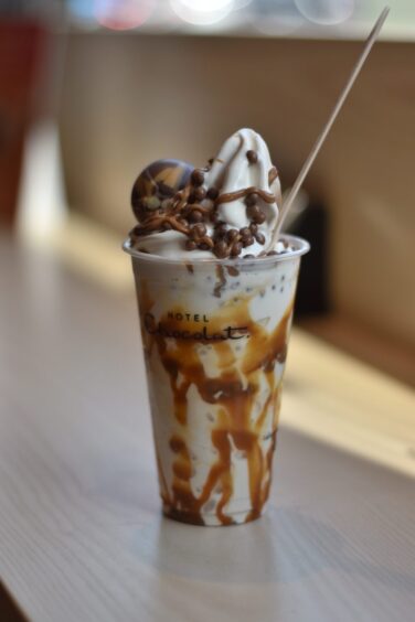 Hotel Chocolat's billionaire's sundae sitting on a counter.