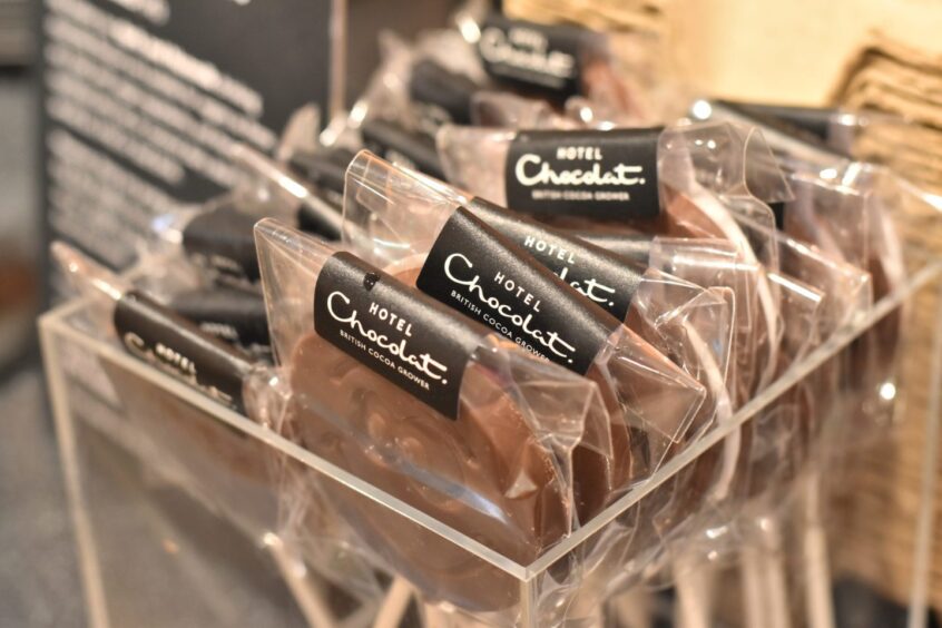 Chocolate lollipops being sold in Hotel Chocolat.