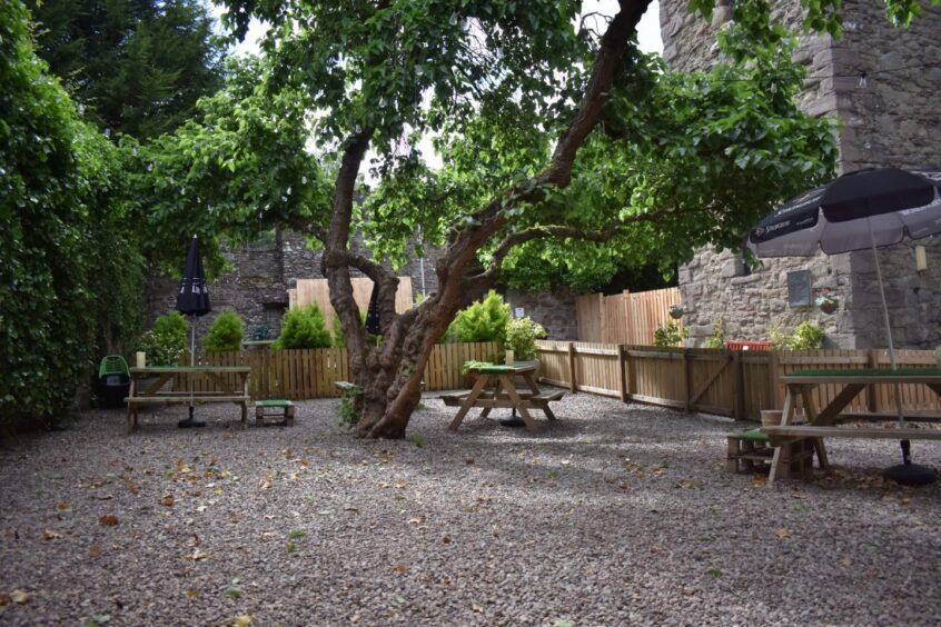 The seating area in Mains Castle.