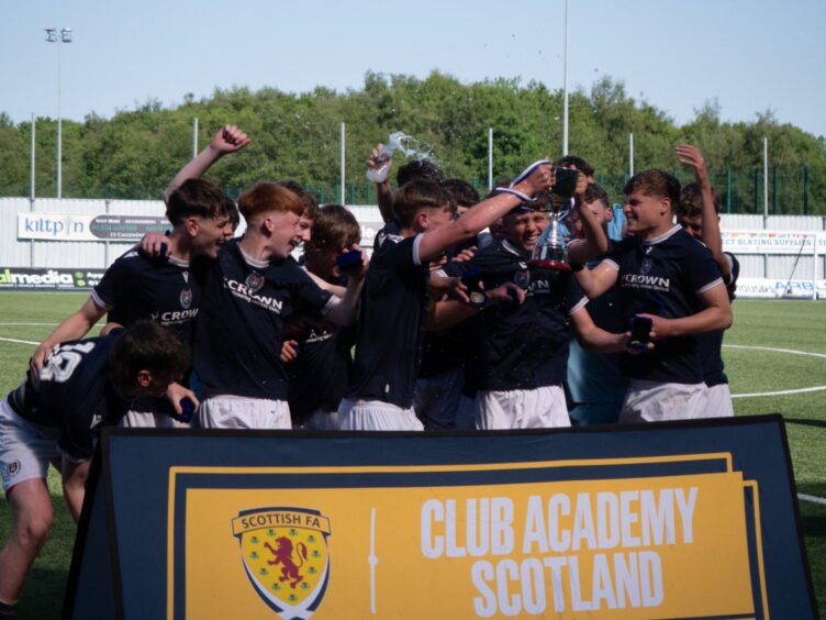 Dundee U/16s celebrate their CAS Cup win in Falkirk last month. Image: Dundee FC