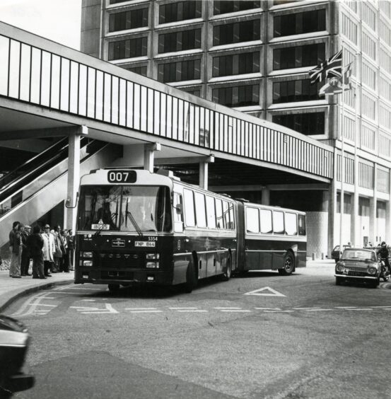 The 60ft single deck Volvo Bus in Dundee. 