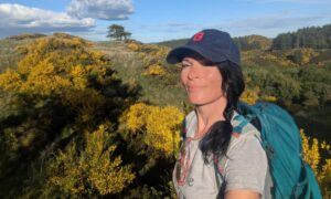 Gayle at the hillfort on Finavon Hill