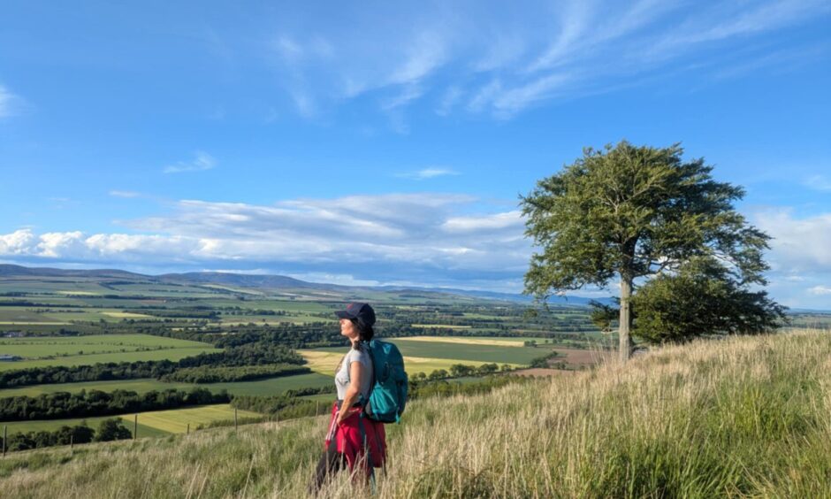 Gayle enjoys cracking views from the Iron Age fort on Finavon Hill.