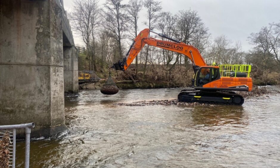Repair work at Finavon Bridge on A90 after Storm Babet.