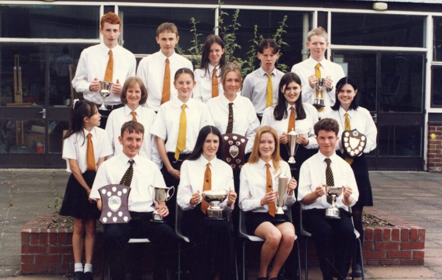 Craigie High School students pictured with their trophies outside the school in June 1997. 