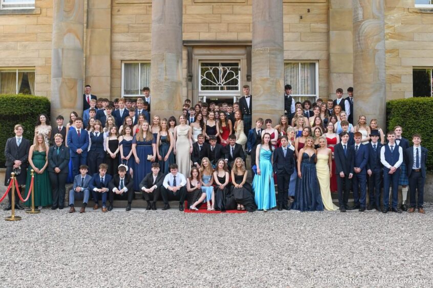 Departing pupils outside the venue. 