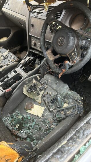 Burned car interior
