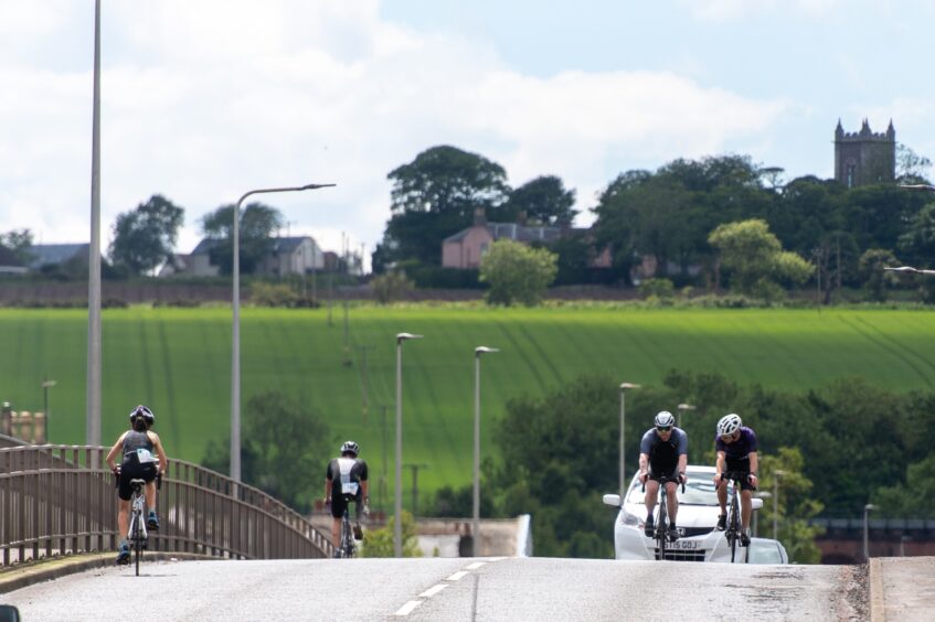 Competitors in the 10th anniversary Montrose triathlon.