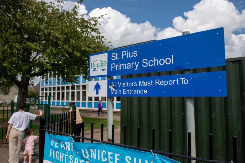 The school gates of St Pius X RC Primary School in Dundee. 