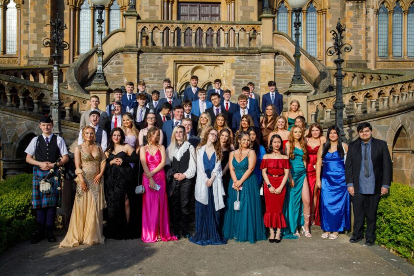 The senior pupils pose before the event outside The McManus.
