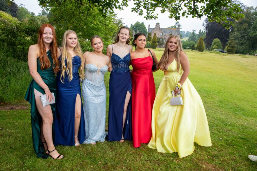 A group of girls in formal dresses