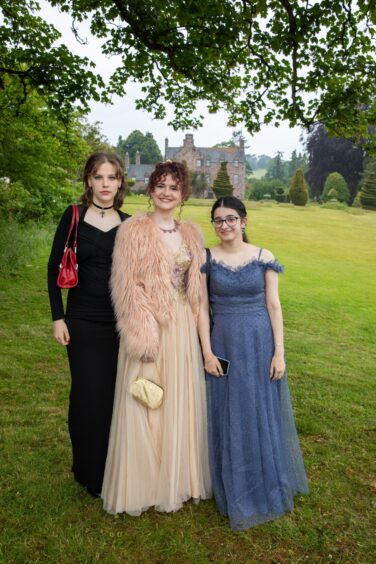 Three girls in formal dresses