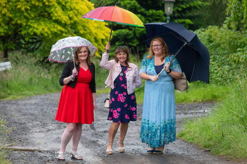 Teachers came prepared for the weather.