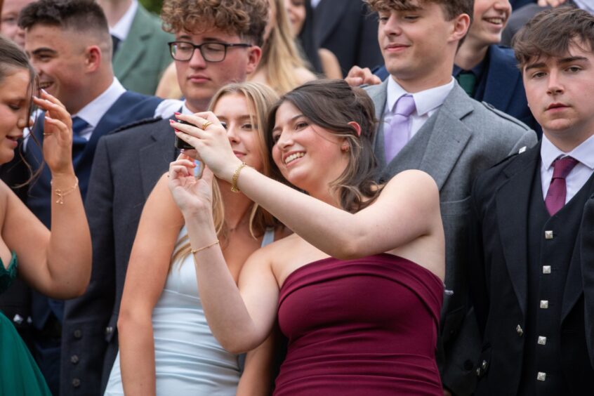 Girls take a selfie at Perth High leavers' prom 2025