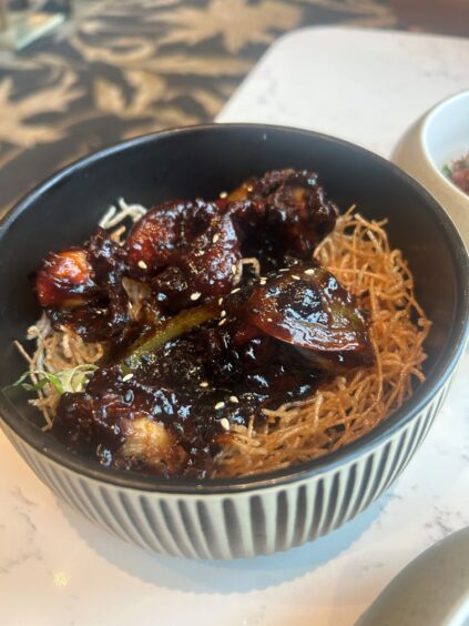 A bowl of Korean fried chicken.