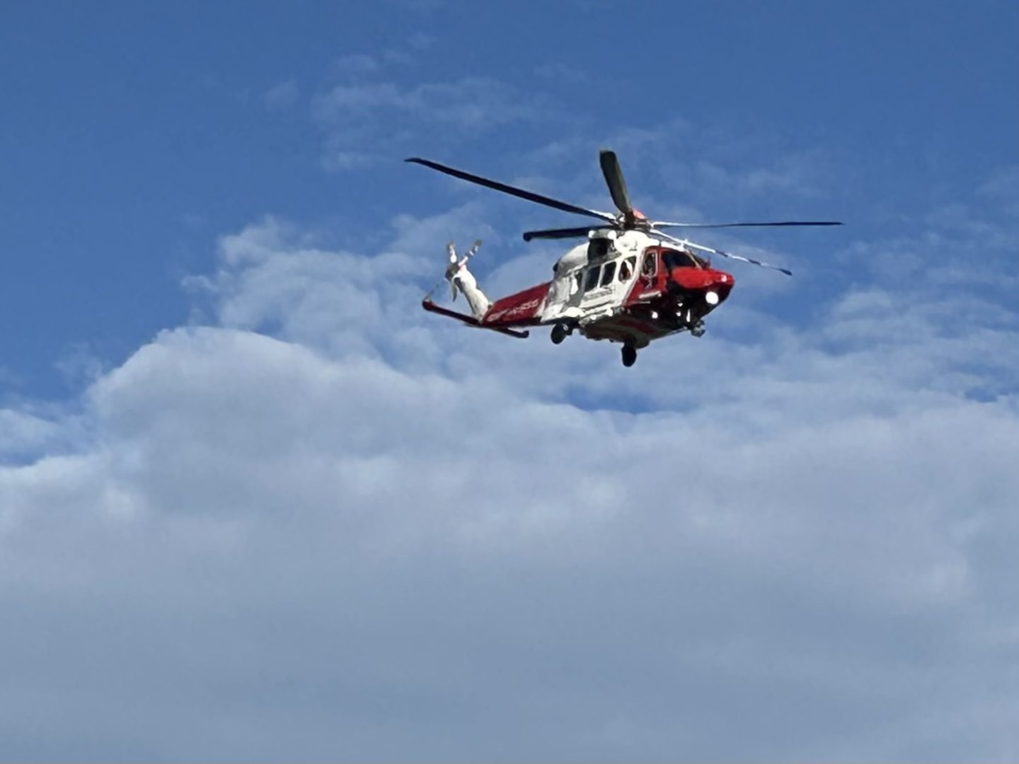 Coastguard helicopter leaves Lochore Meadows.
