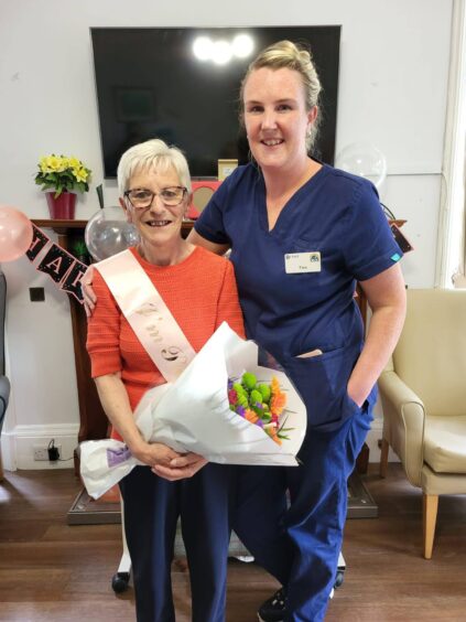 Lynn with care home manager Tina Harris in Carnoustie