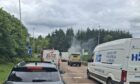 Queues of traffic approaching the Broxden Roundabout after a car fire
