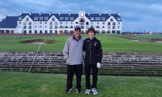 Matthew DiCarlo and dad Richard on the closing stretch at Carnoustie.