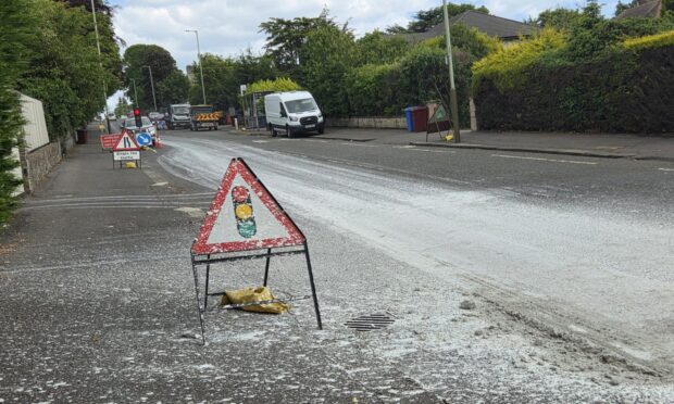 The cement-like substance on Strathern Road, Broughty Ferry. Image: Andrew Robson/DC Thomson