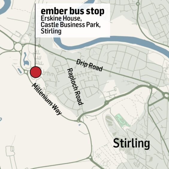 Map showing where the Ember bus stops in Stirling. 