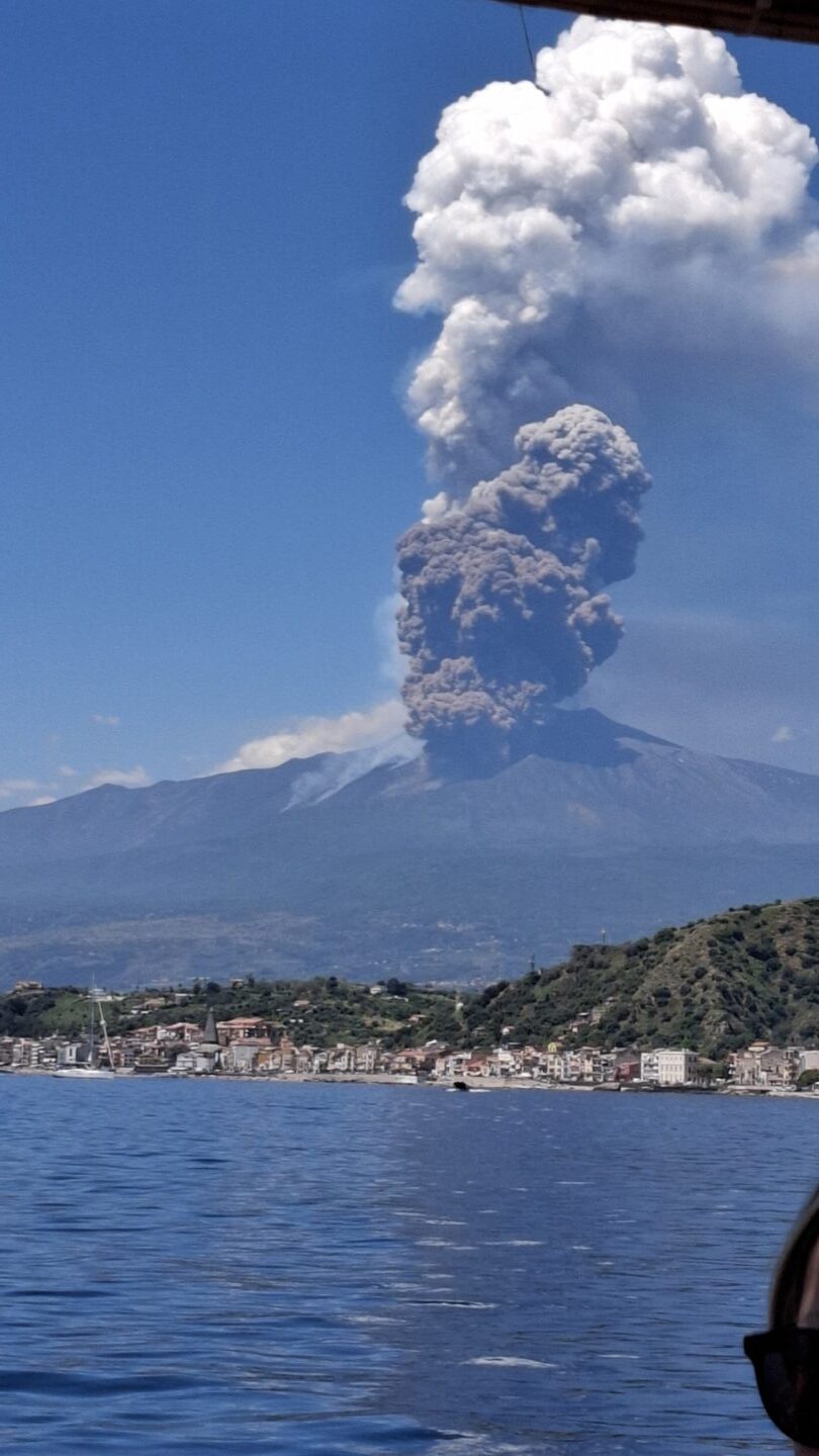 Mount Etna volcano erupts.