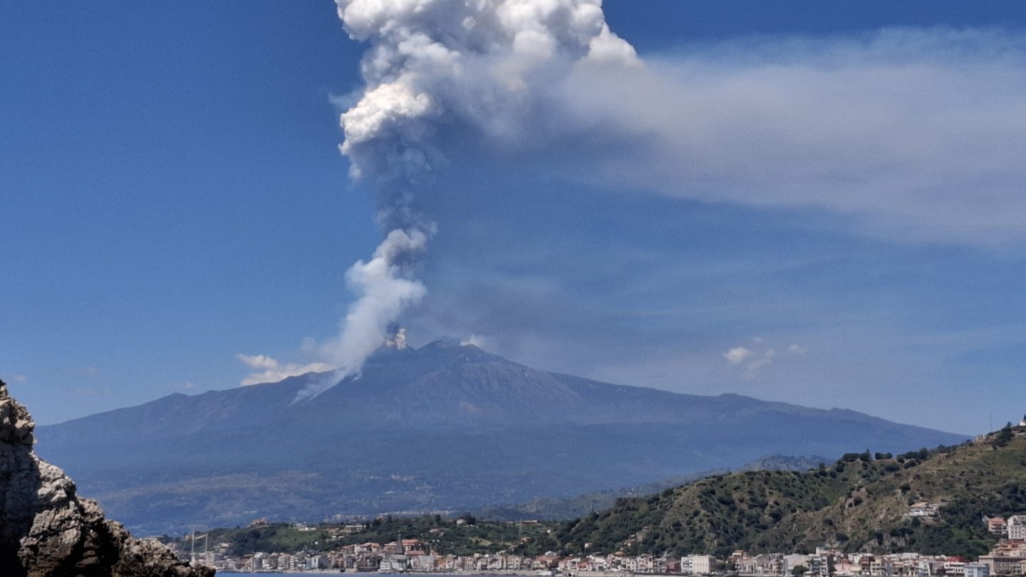 Huge ash cloud rises from the volcano.