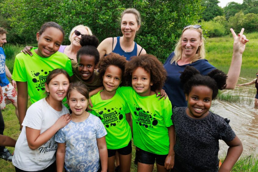 Adults and children ready to brave the Mud Monkeys Family Fun Run. 