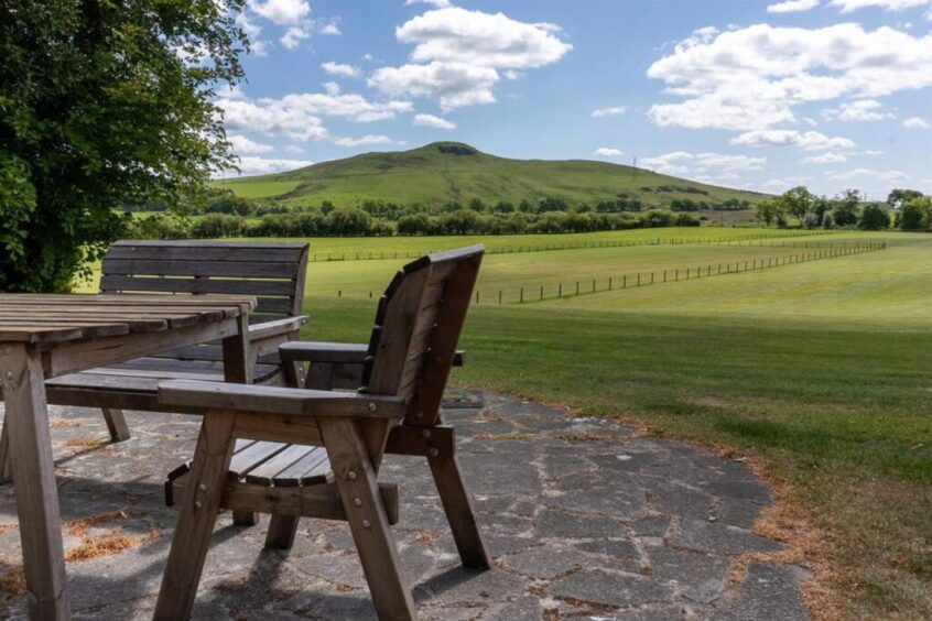 Patio area overlooking the Kinross-shire countryside.
