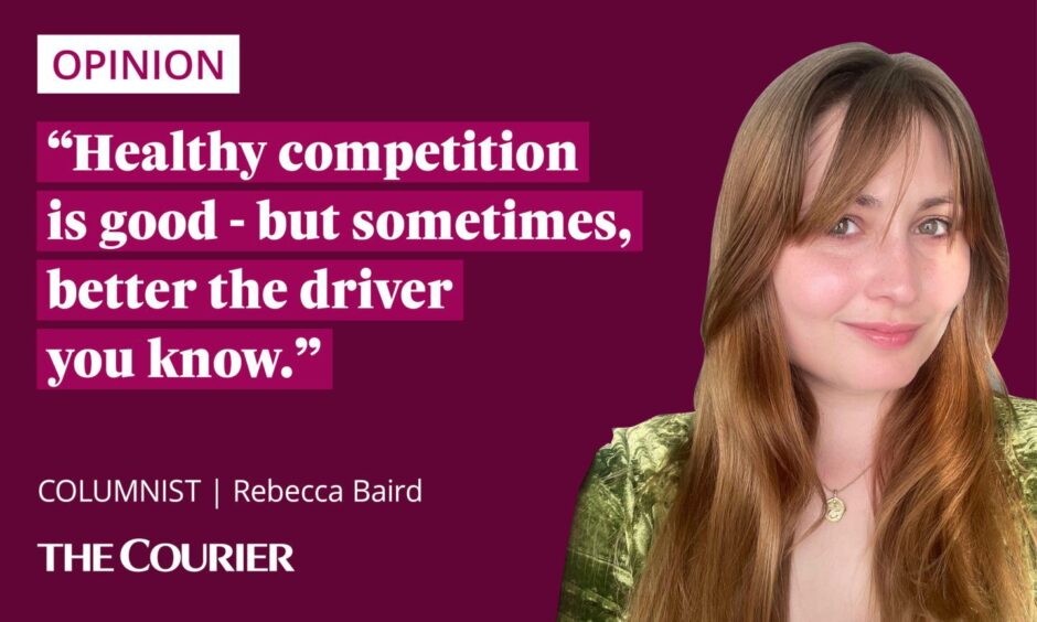 A picture of Courier writer Rebecca Baird next to a quote. "Healthy competition is good - but sometimes, better the driver the you know.