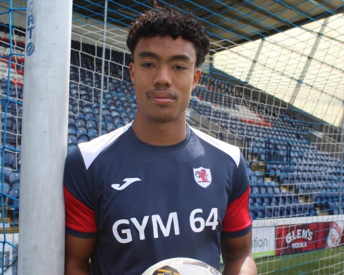 Richard Chin stands in the goalmouth at Raith Rovers' Stark's Park.