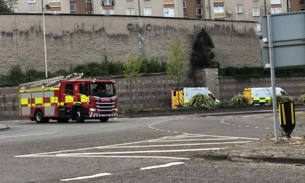 Emergency services on Marketgait during the incident on Thursday night. Image: James Simpson/DC Thomson