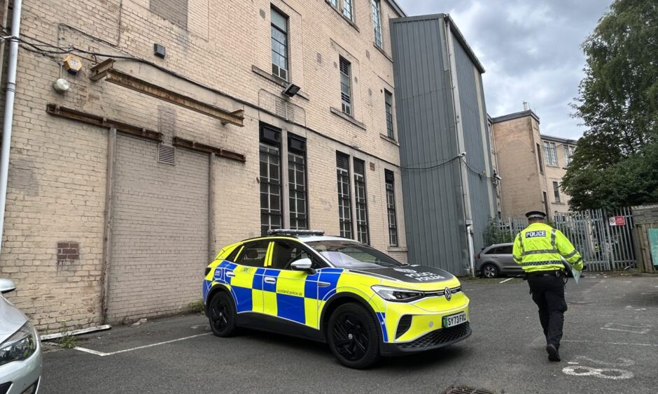 Police at the abandoned mill in Kirkcaldy.