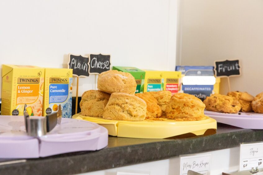 A variety of scones on display.