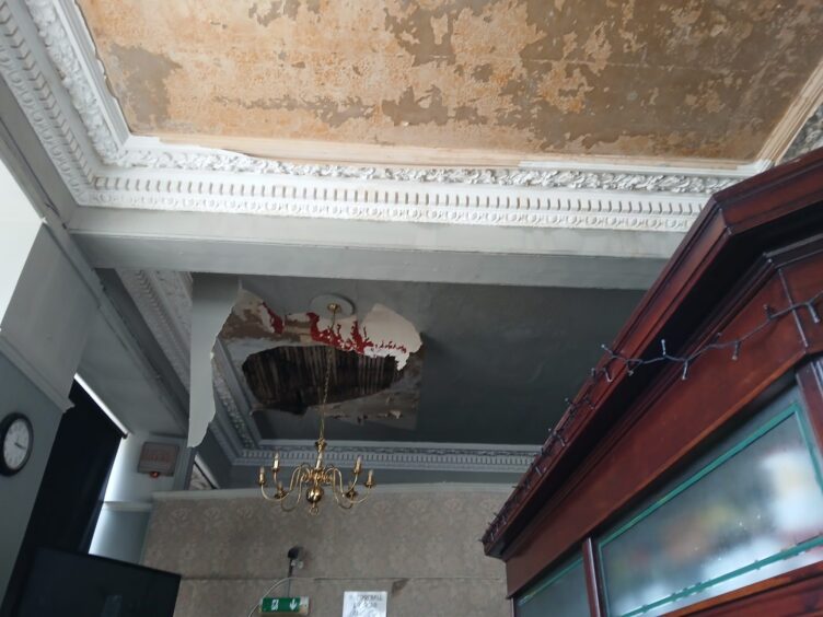 Damage to the ceiling of the Royal Bar after the Perth fire.