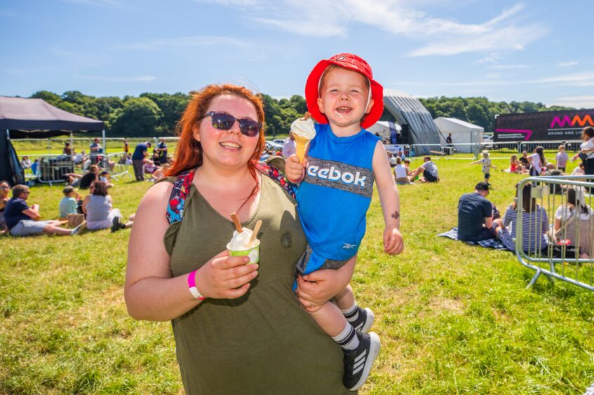 Ice creams at the ready for three-year-old Raiden and mum Zoe Sinclair.