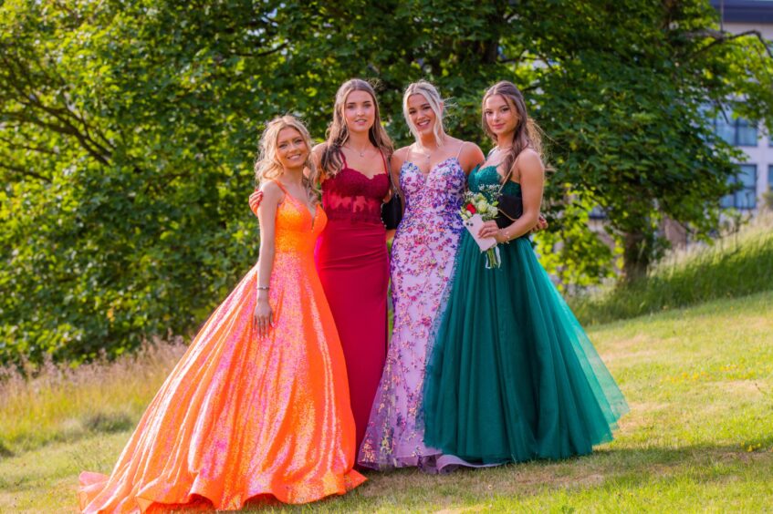 Rileigh Hume, Emma Brierton, Evie Graham and Emilie Campbell at Inverkeithing High leavers' prom 2025