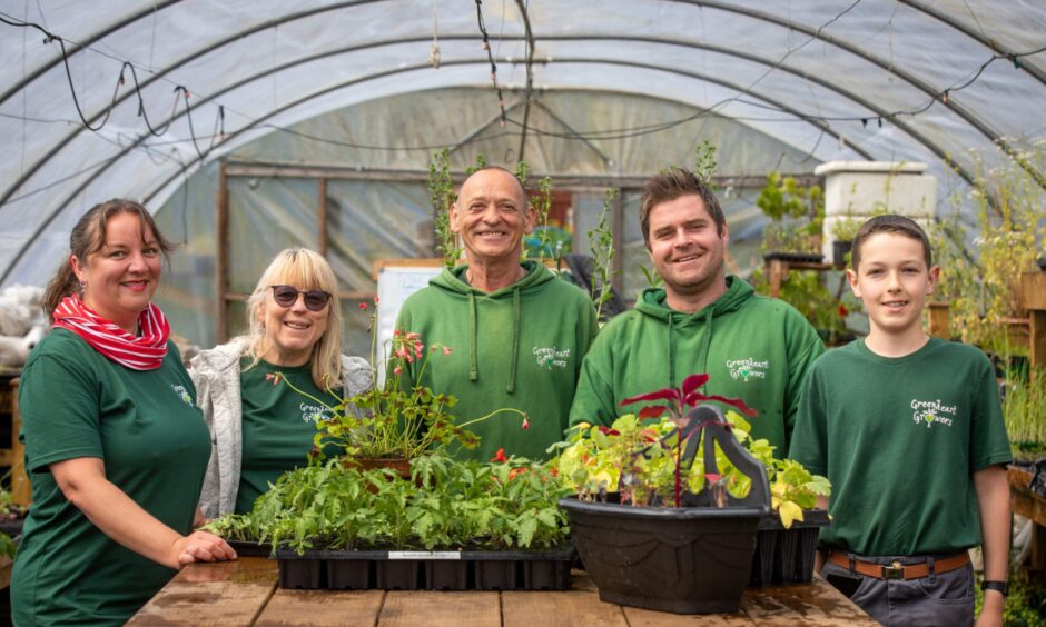Volunteers (L-R) Claire Fisher, Jo Parrot, Alan Newton, (Owner) Andy McGovern, and Oscar Holden at Greenheart Growers in Kinghorn. Image: Steve Brown/DC Thomson