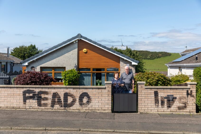 Police are investigating Peado being scrawled on the garden wall 