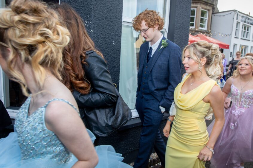 Pupils make their way into the hotel for the event