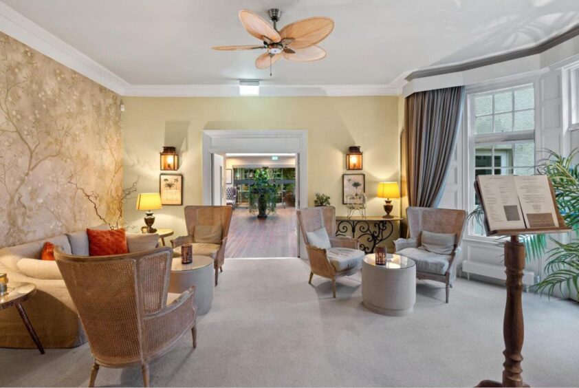 A room used as a waiting area for diners