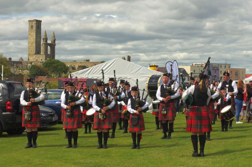 Pipers play at St Andrews Harbour Gala in 2022.