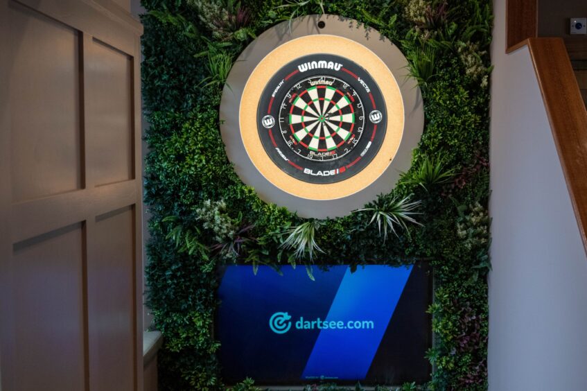 A dartboard inside the pub. 