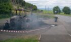 Burnt out tractor in car park at Hallyburton Community Woodland on the A923 .Image:  Richard Hancox/DC Thomson
